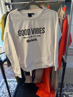 Bench White Sweatshirt with Black Graphic Text